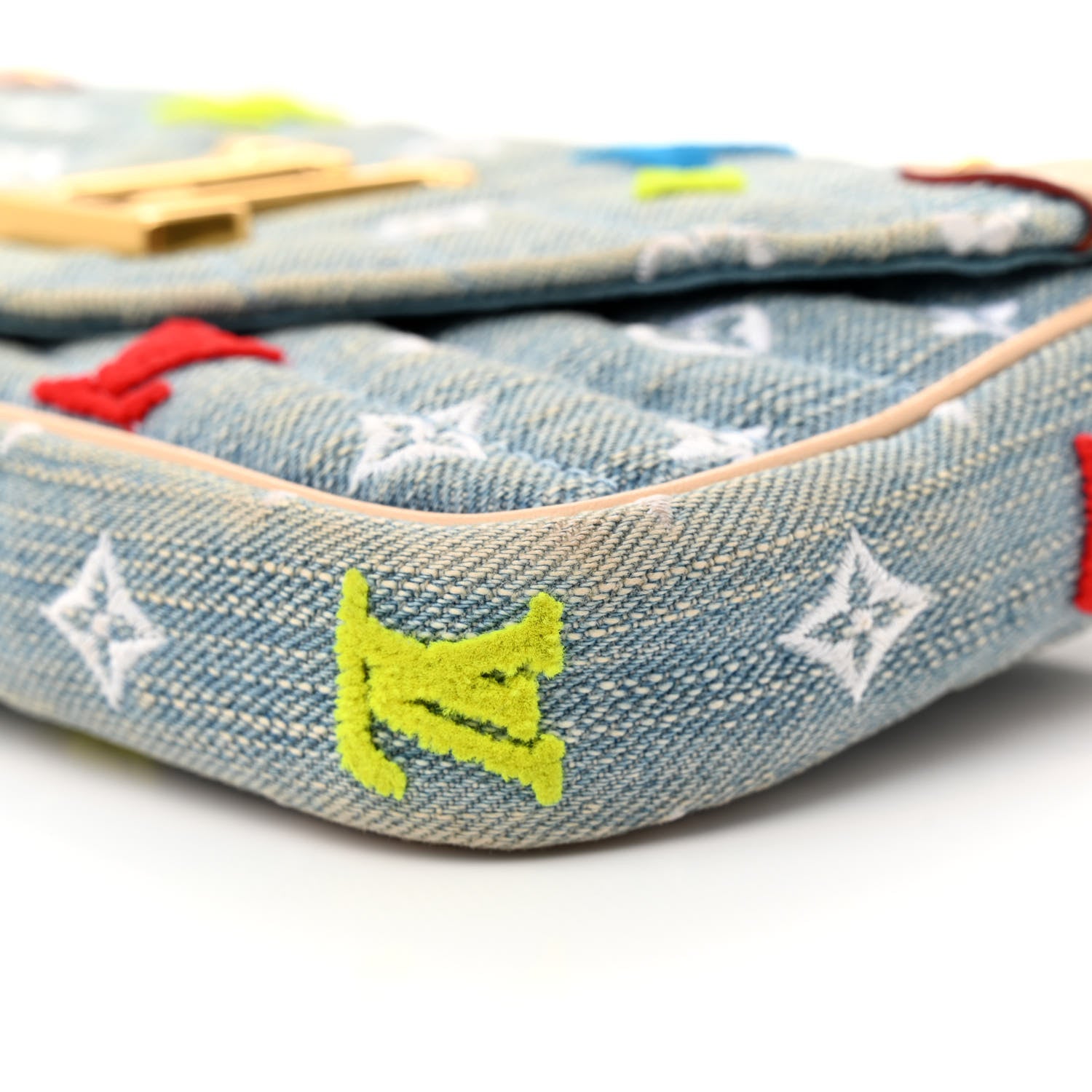 Louis Vuitton Embroidered Monogram Denim New Wave Chain Pochette Blue 9 of 10