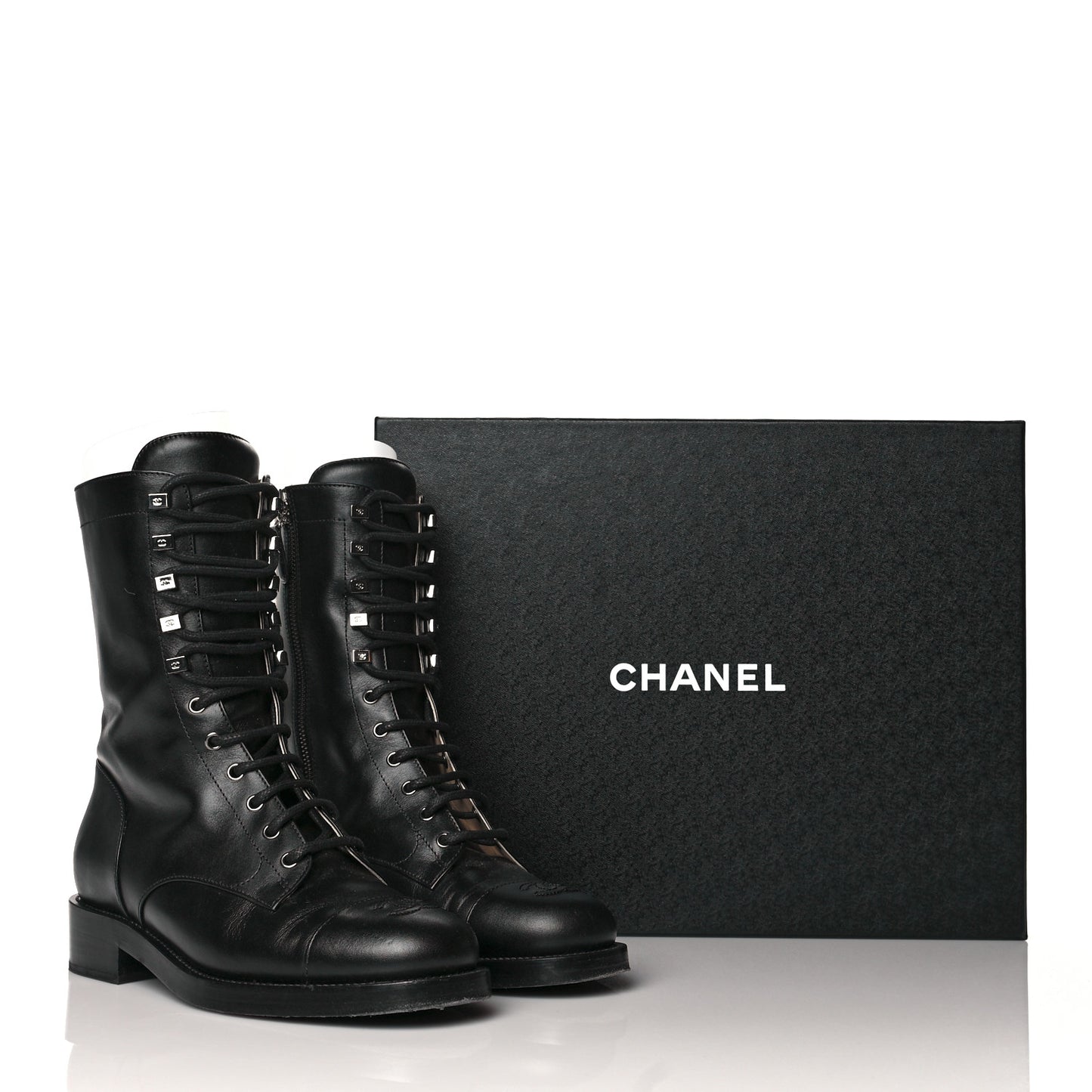 Calfskin Lace Up Combat Boots 40 Black