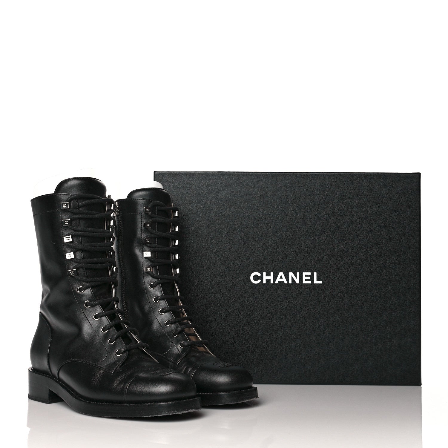 Chanel Calfskin Lace Up Combat Boots 40 Black 13 of 14