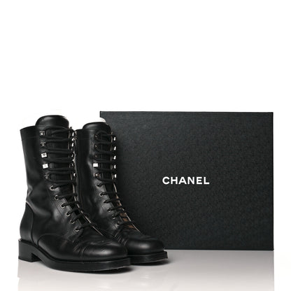 Chanel Calfskin Lace Up Combat Boots 40 Black 13 of 14
