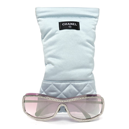 Chanel Nylon Crystal Mirrored CC Shield Sunglasses 9563-B Pink 7 of 7