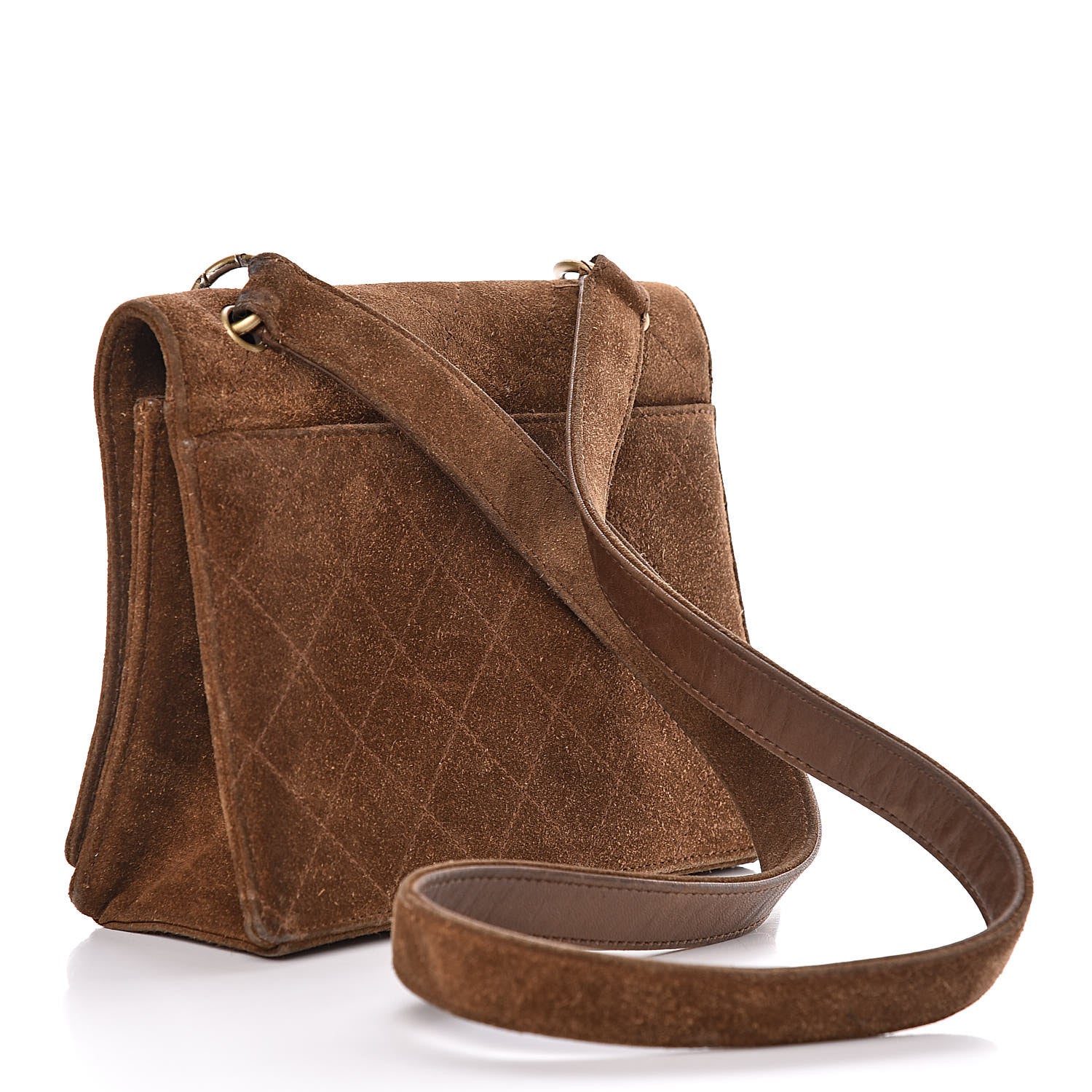 Chanel Suede Stitched Shoulder Bag Brown 3 of 16