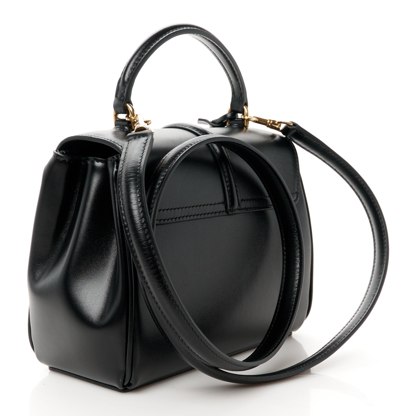 Satinated Calfskin Mini 16 Top Handle Bag Black
