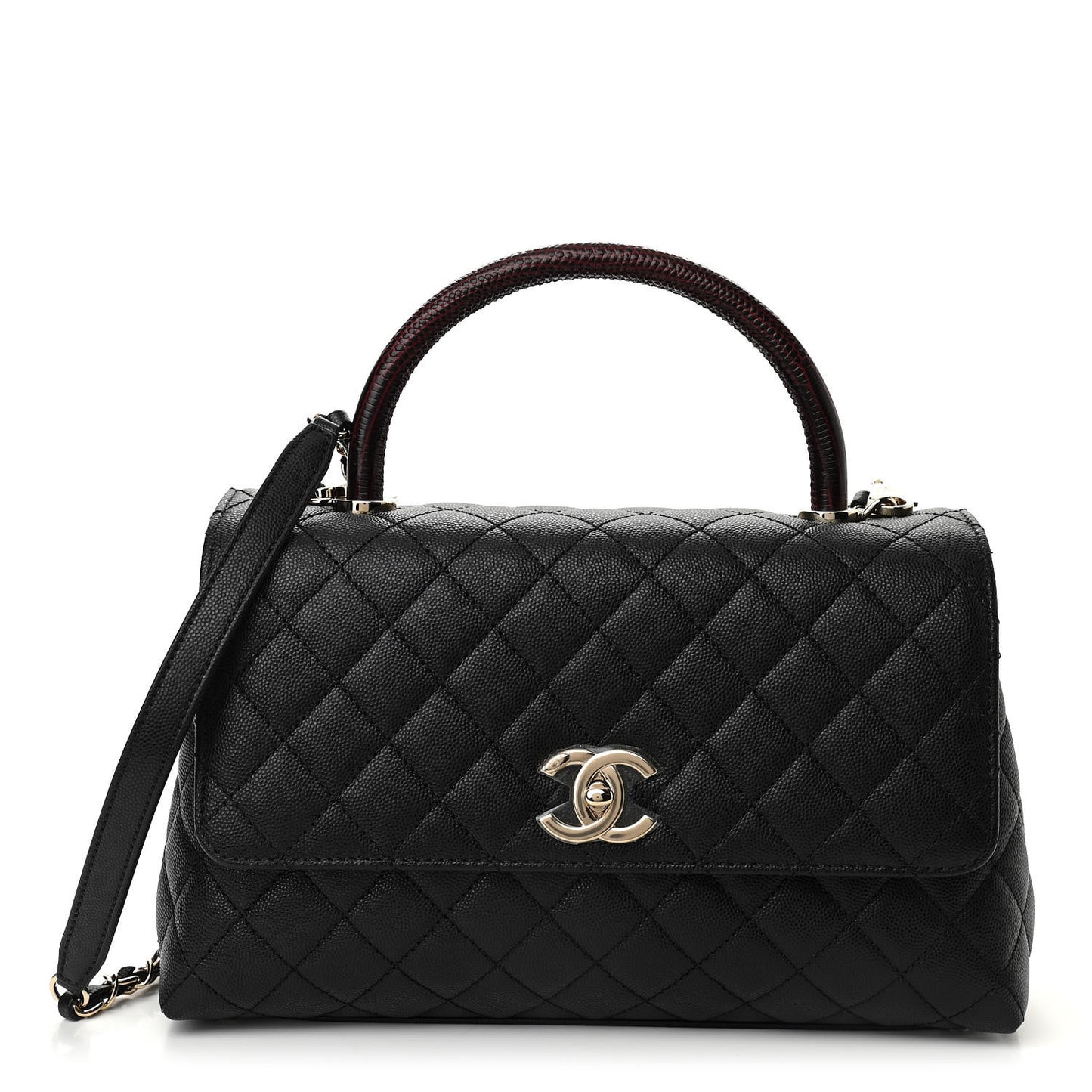 Caviar Lizard Quilted Small Coco Handle Flap Black