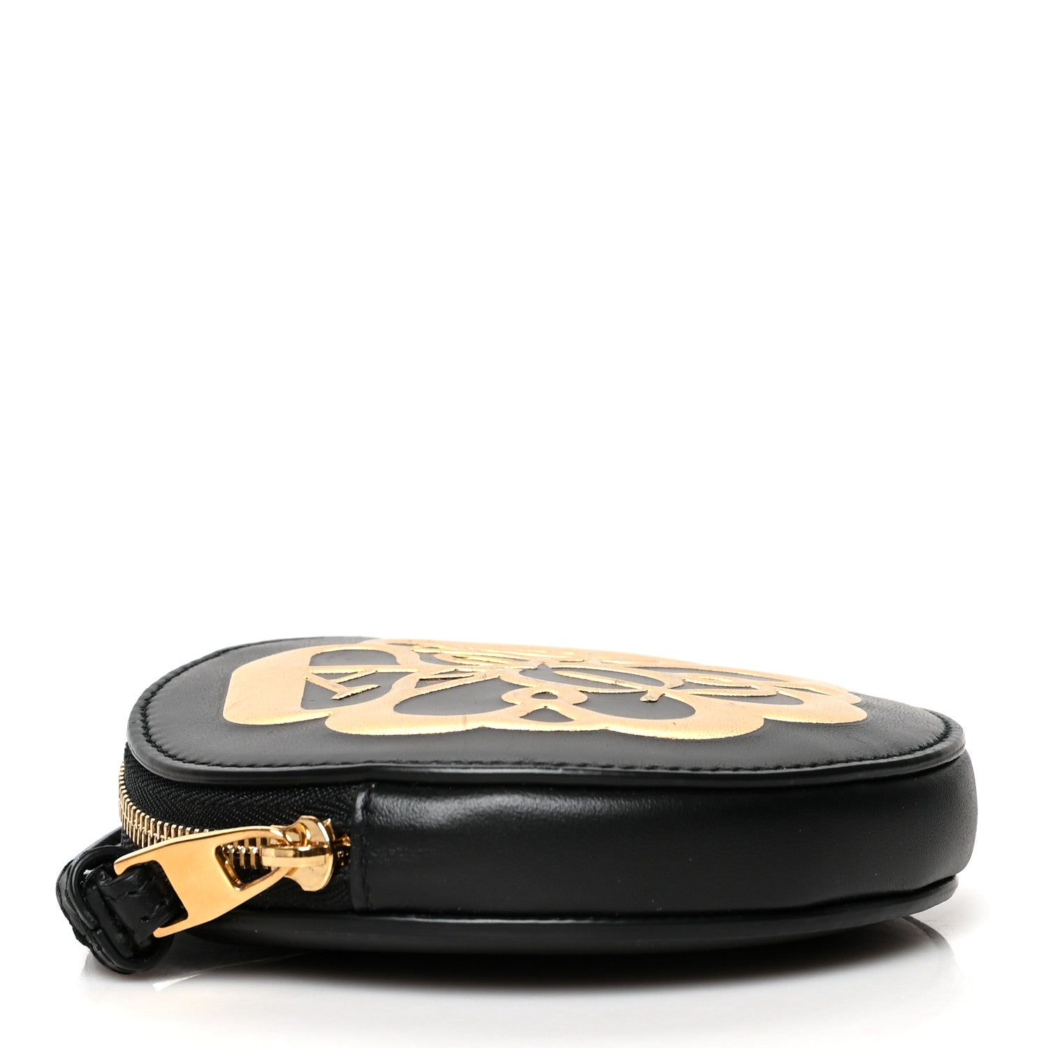 Alexander McQueen Calfskin Curve Zip Coin Purse Black Gold 4 of 7