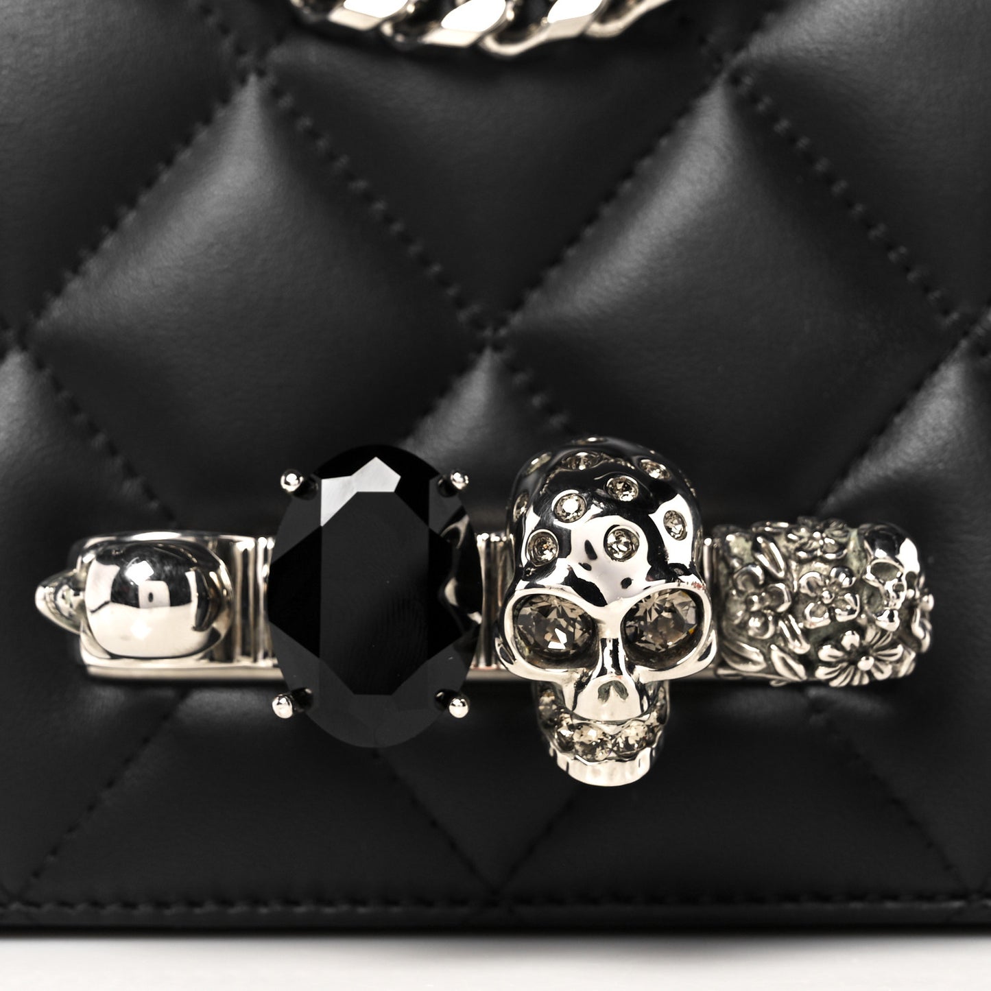 Lambskin Quilted Knuckle Shoulder Bag Black