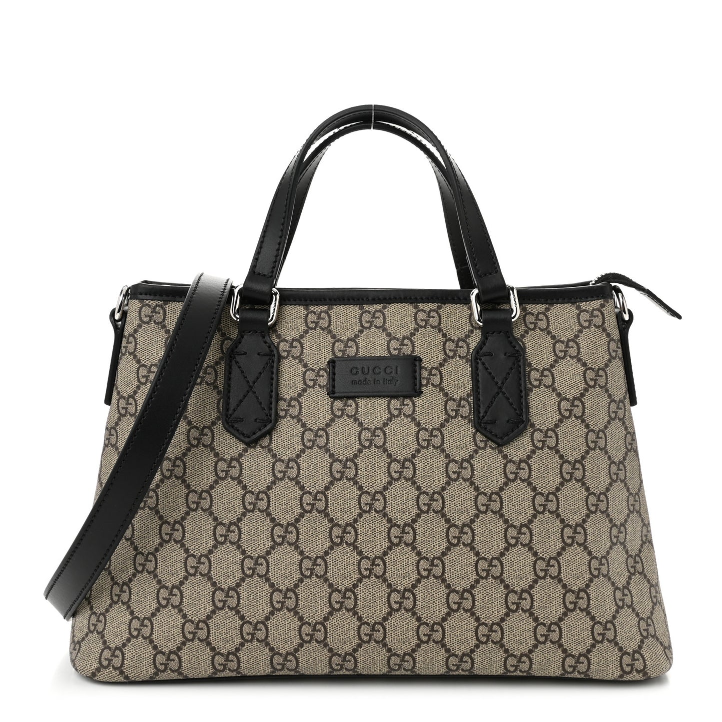 GG Supreme Monogram Small Zippered Tote Dark Brown