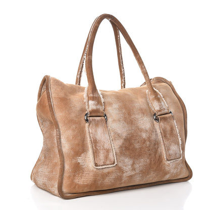 Prada Shearling Flap Shoulder Bag Beige 4 of 12