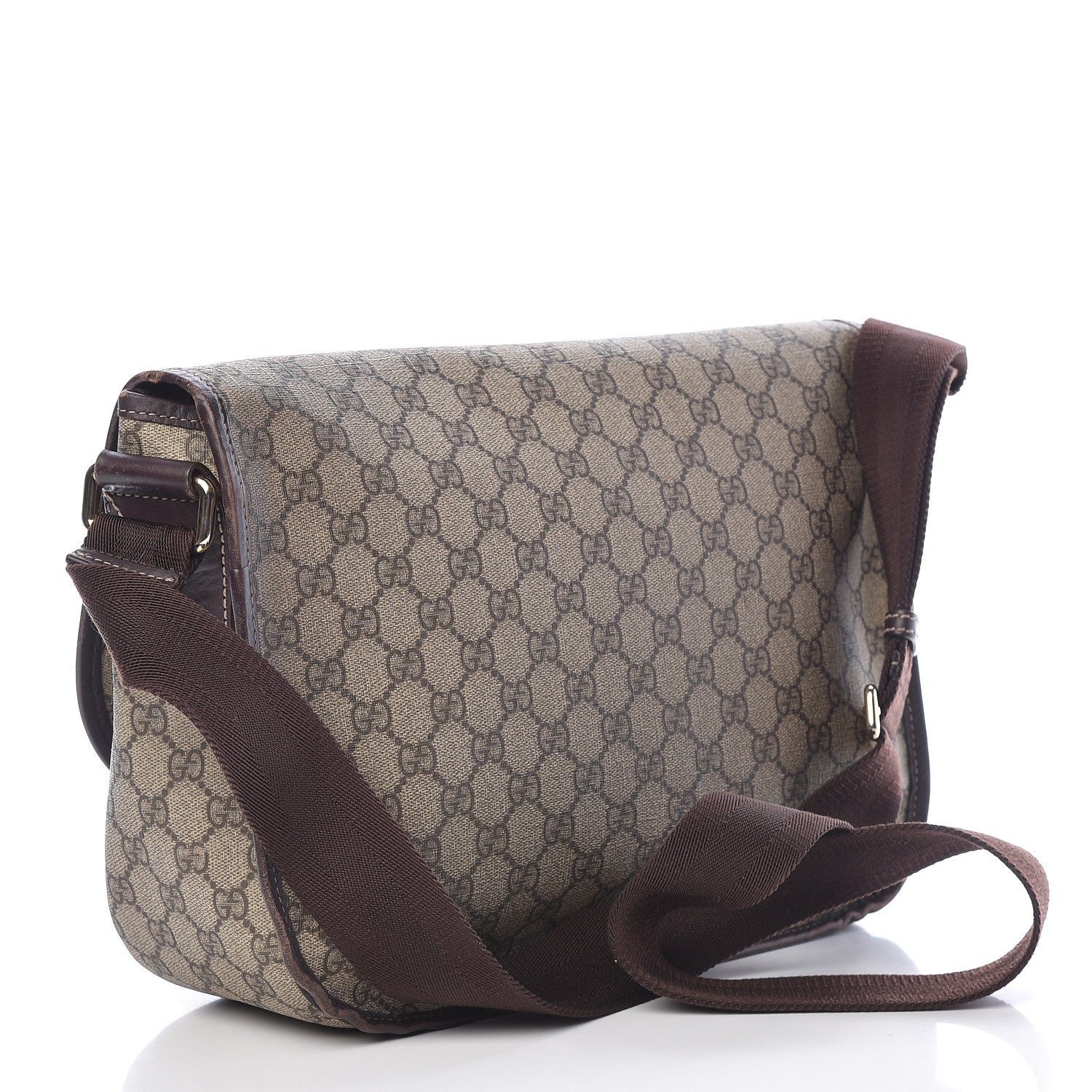 Gucci GG Plus Monogram Medium Double Buckle Flap Messenger Bag Beige Dark Brown 3 of 19