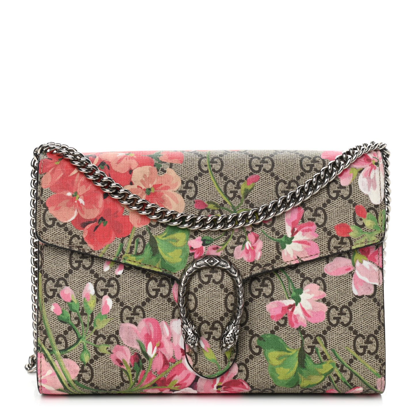 GG Supreme Monogram Blooms Mini Dionysus Chain Wallet Beige Multicolor Dry Rose