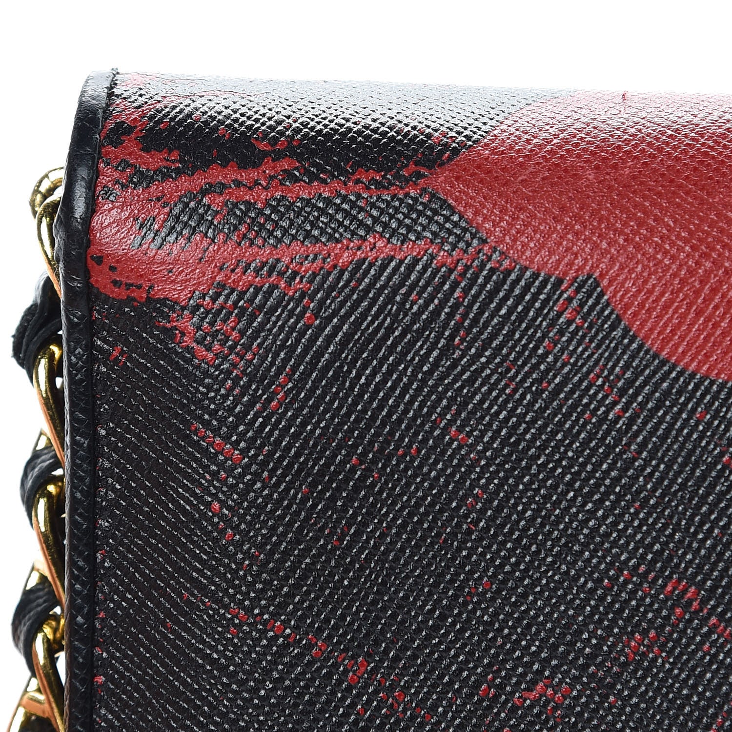 Prada Saffiano Hibiscus Print Chain Wallet Rosso 7 of 9