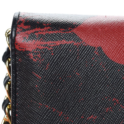 Prada Saffiano Hibiscus Print Chain Wallet Rosso 7 of 9