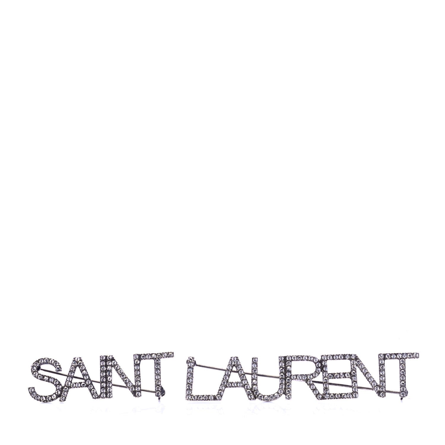 Saint Laurent Brass Crystal Logo Brooch Set Silver 1 of 5