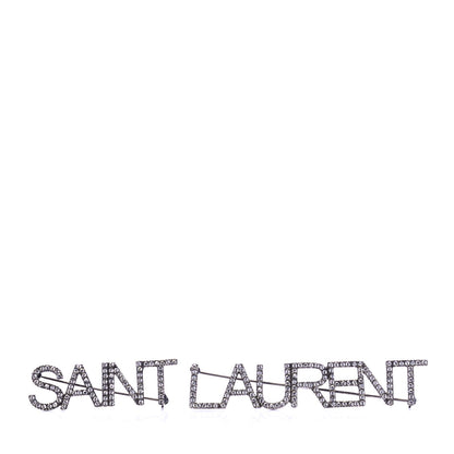 Saint Laurent Brass Crystal Logo Brooch Set Silver 1 of 5