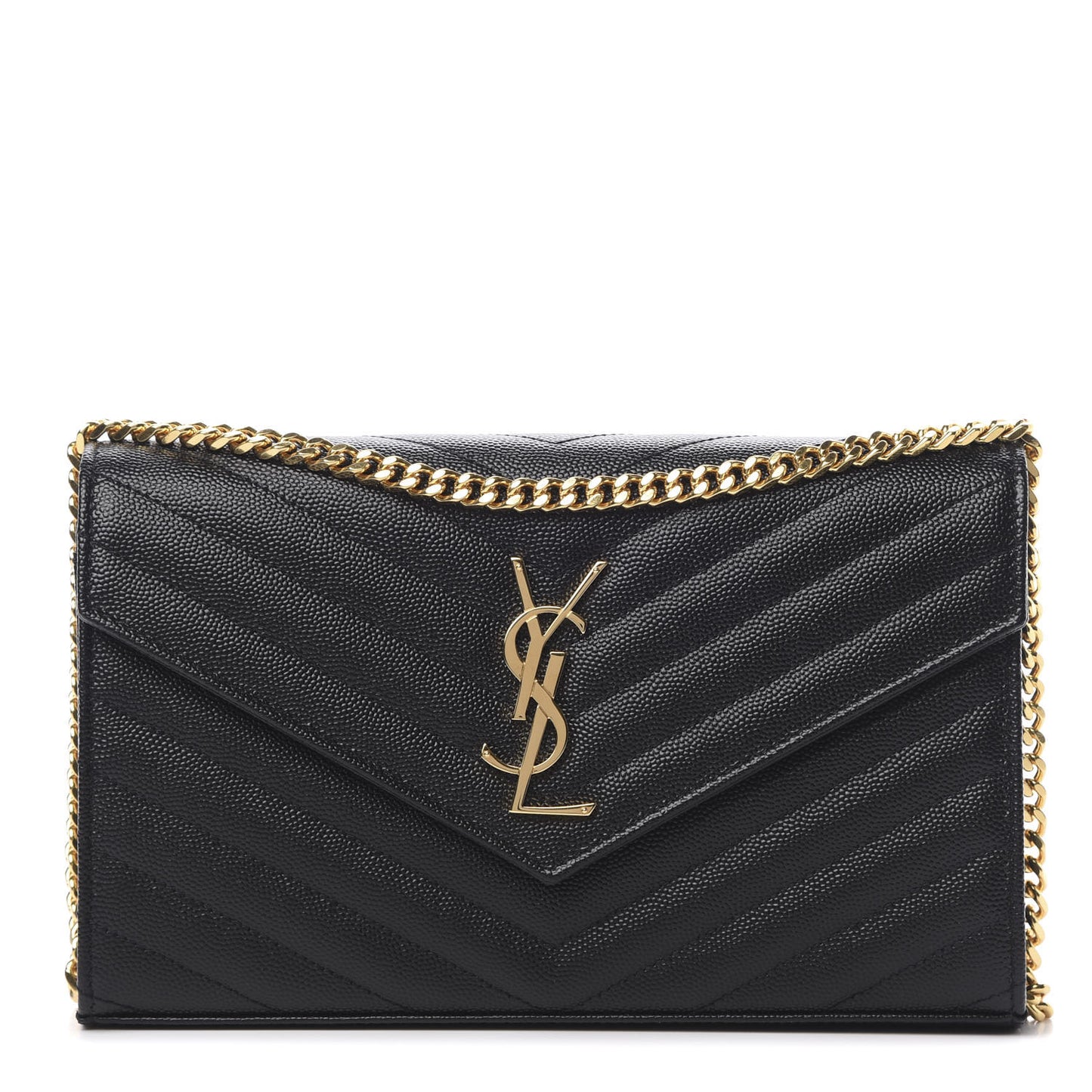 Grain De Poudre Matelasse Chevron Monogram Chain Wallet Black