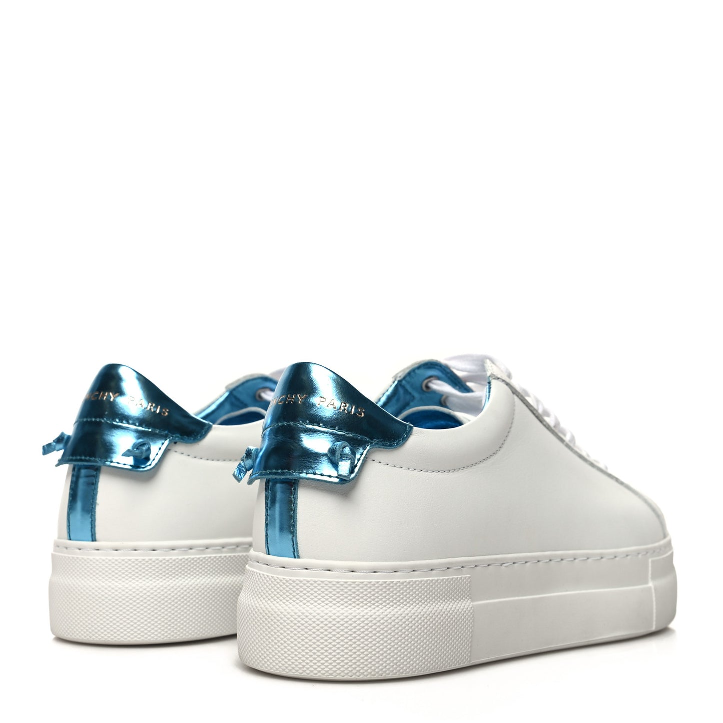 Calfskin Womens Urban Street Sneakers 37.5 White Aqua