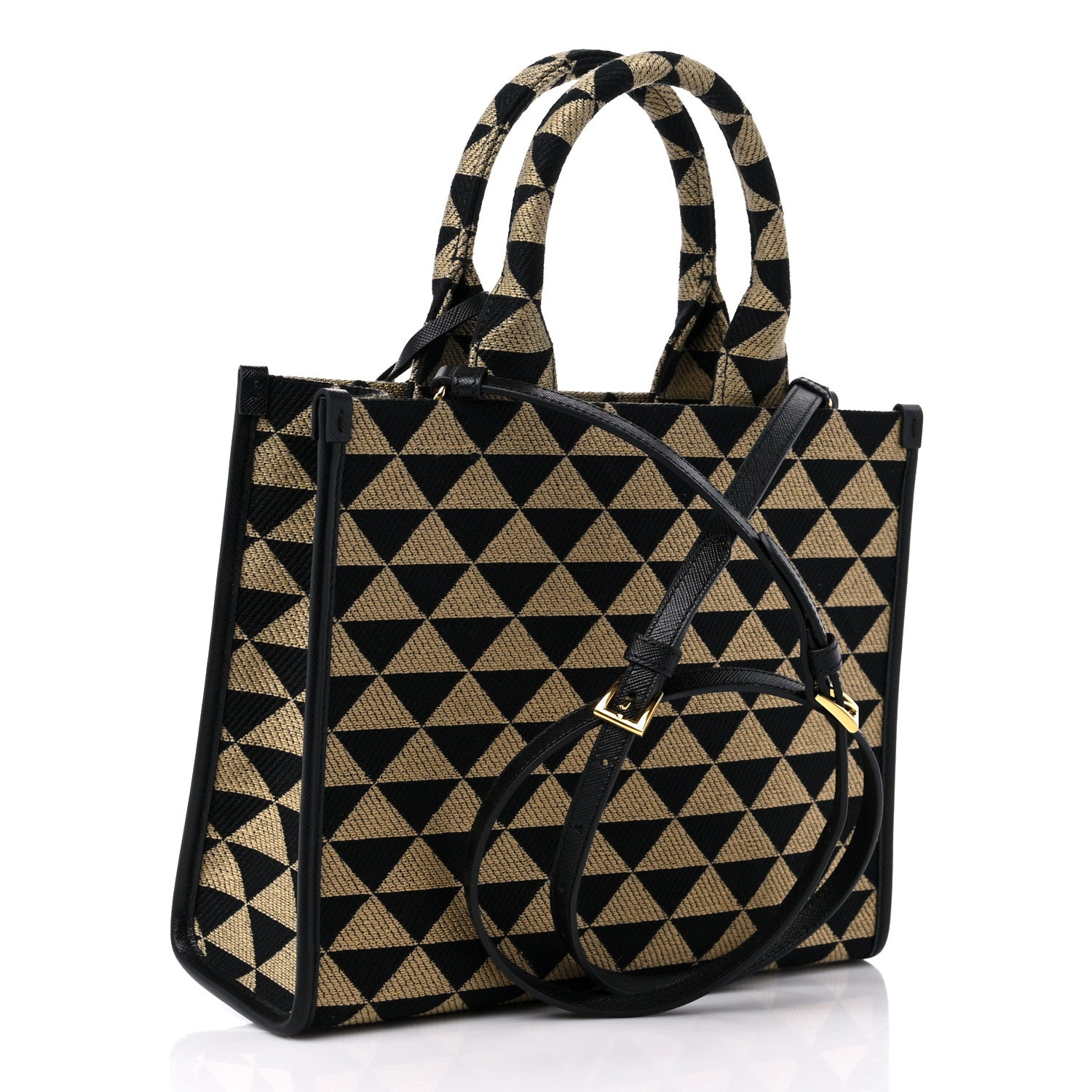 Prada Jacquard Saffiano Triangolo Symbole Embroidered Small Tote Black Corda 3 of 8