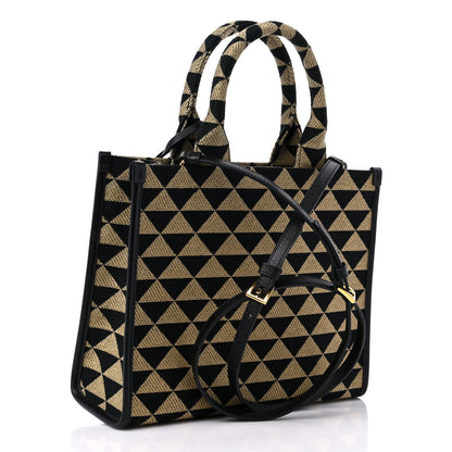 Prada Jacquard Saffiano Triangolo Symbole Embroidered Small Tote Black Corda 3 of 8