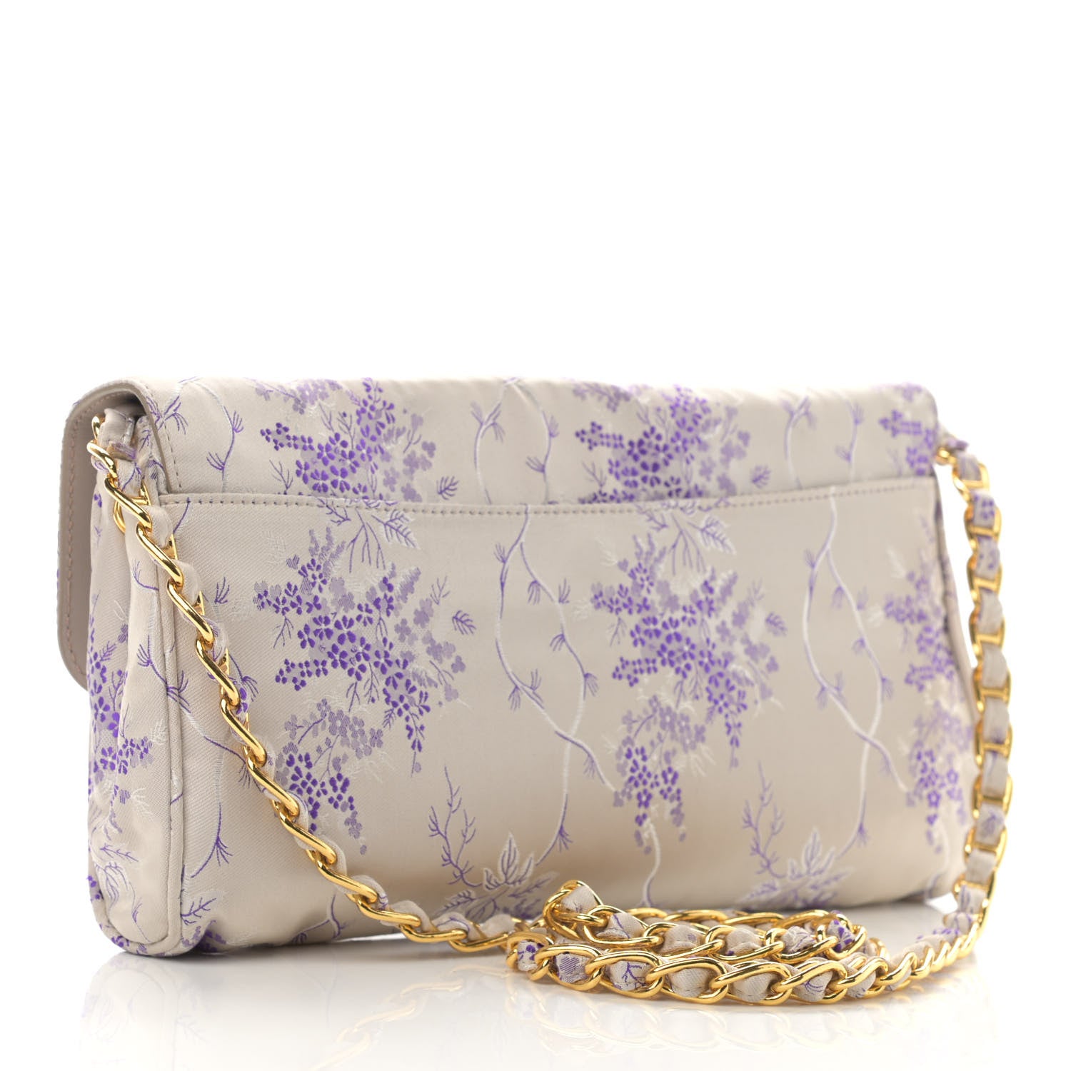 Prada Satin Floral Embroidered Pushlock Flap Bag Purple Multicolor 3 of 12