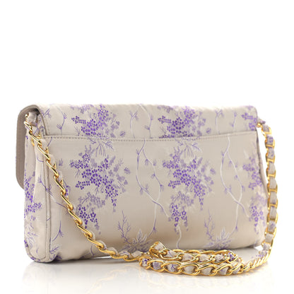 Prada Satin Floral Embroidered Pushlock Flap Bag Purple Multicolor 3 of 12