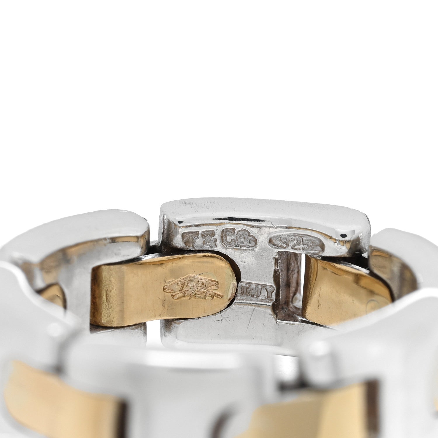 Tiffany Sterling Silver 18K Yellow Gold Link Ring 53 6.5 4 of 4