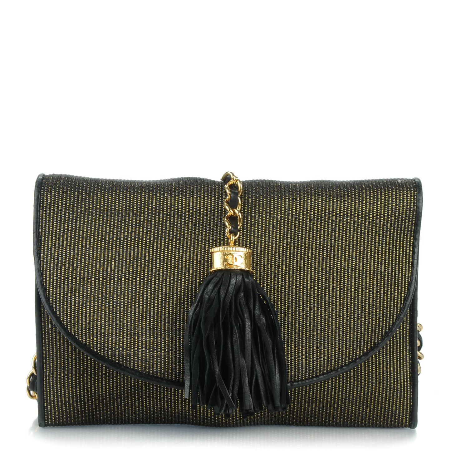 Tassel Clutch With Chain Black Gold