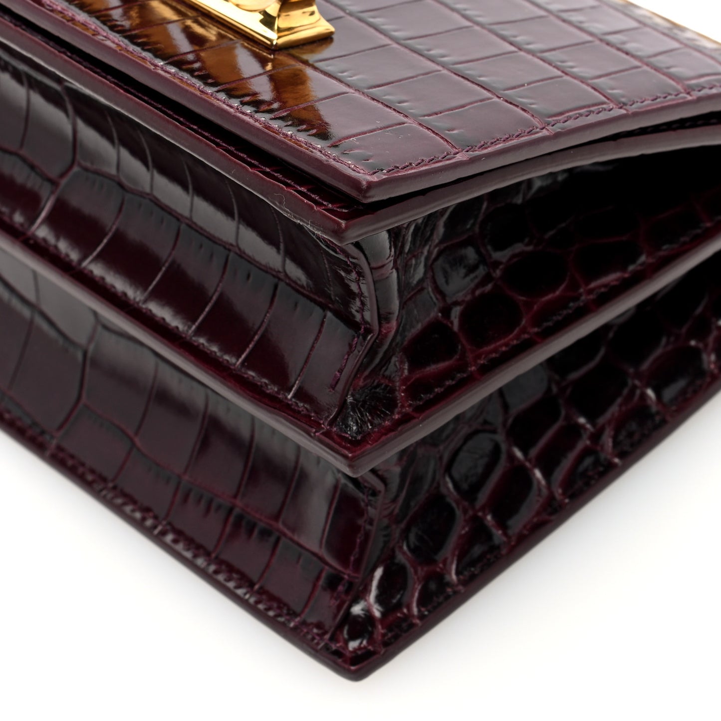Calfskin Crocodile Embossed Jeweled Shoulder Bag Burgundy