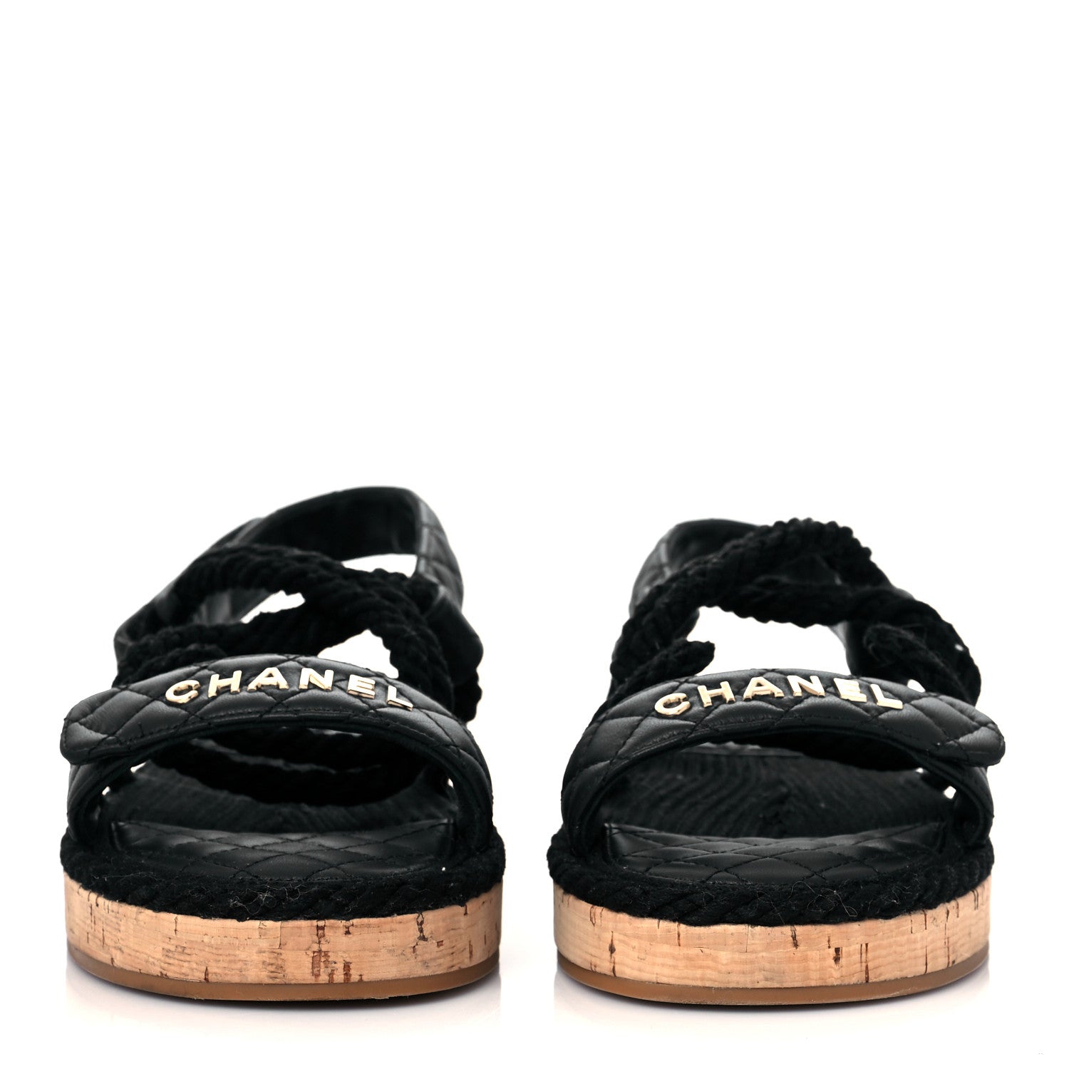 Chanel Cord Lambskin Quilted Logo Sandals 41 Black 2 of 8