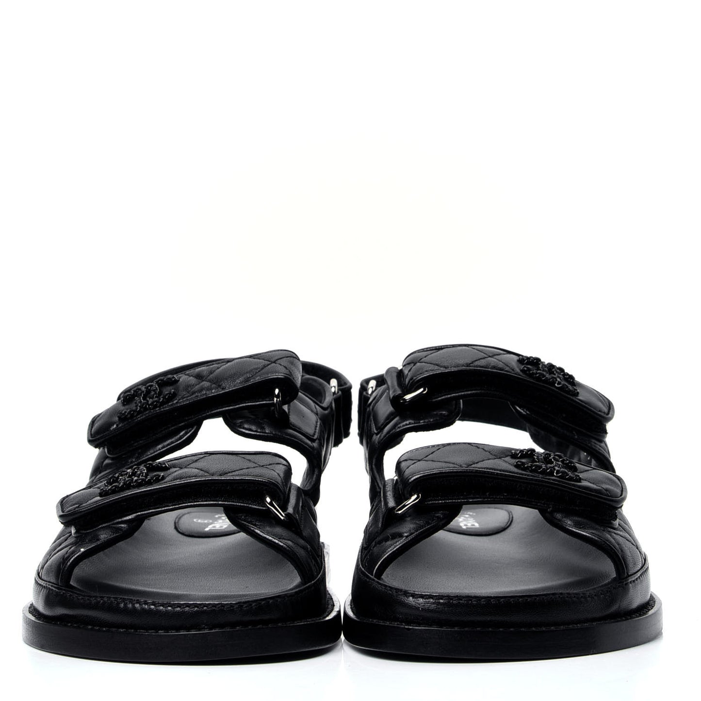 Lambskin Quilted Velcro Dad Sandals 37 So Black