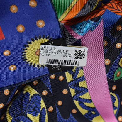 Hermes Silk Selle De Dignitaire Scarf 90 Rouge Violet Orange 3 of 5
