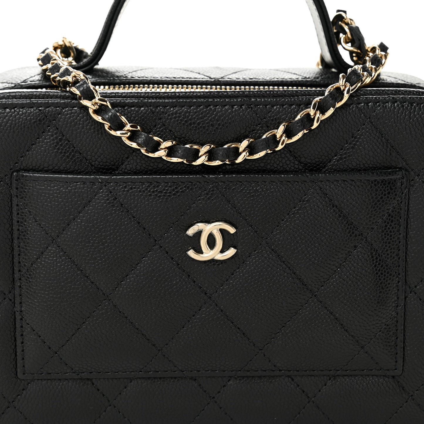 Caviar Quilted Top Handle Vanity With Chain Black