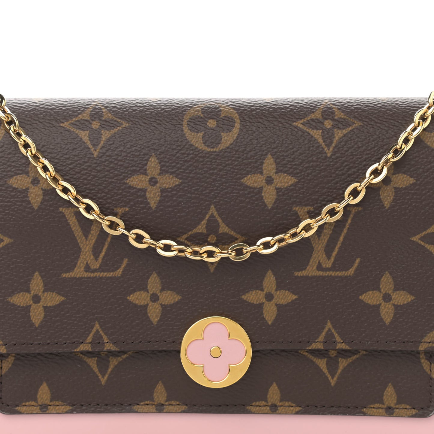 Monogram Flore Chain Wallet Rose Ballerine