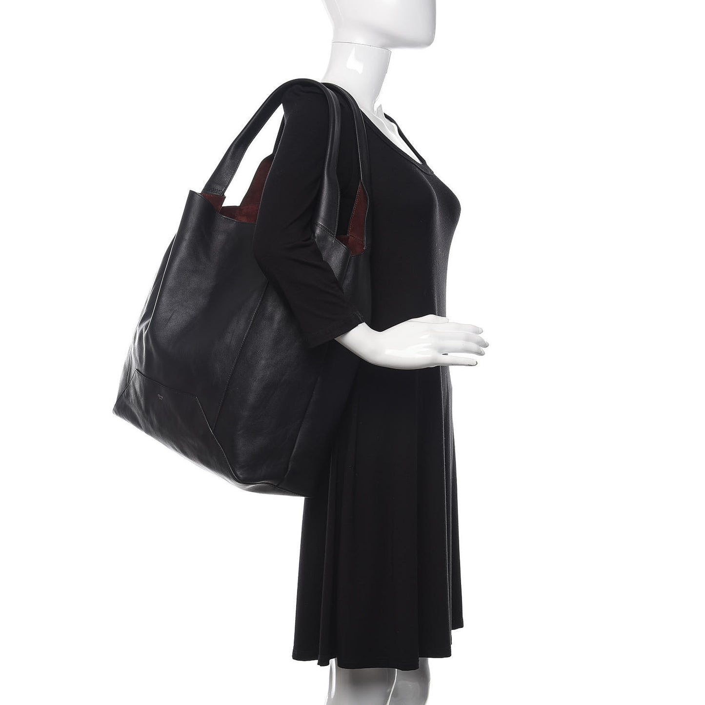 Shiny Smooth Calfskin Large Shopper Black