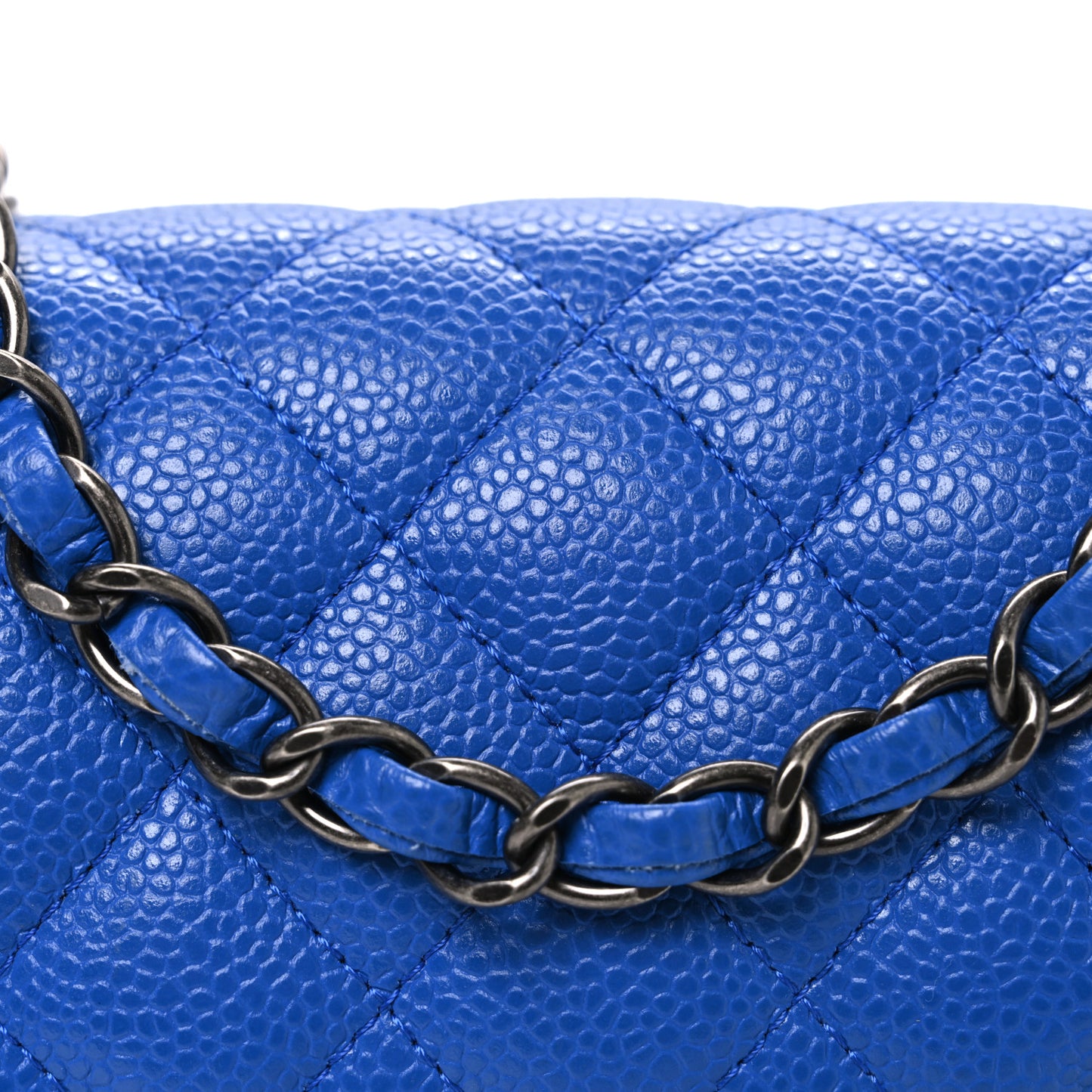 Caviar Quilted Mini Rectangular Flap Blue