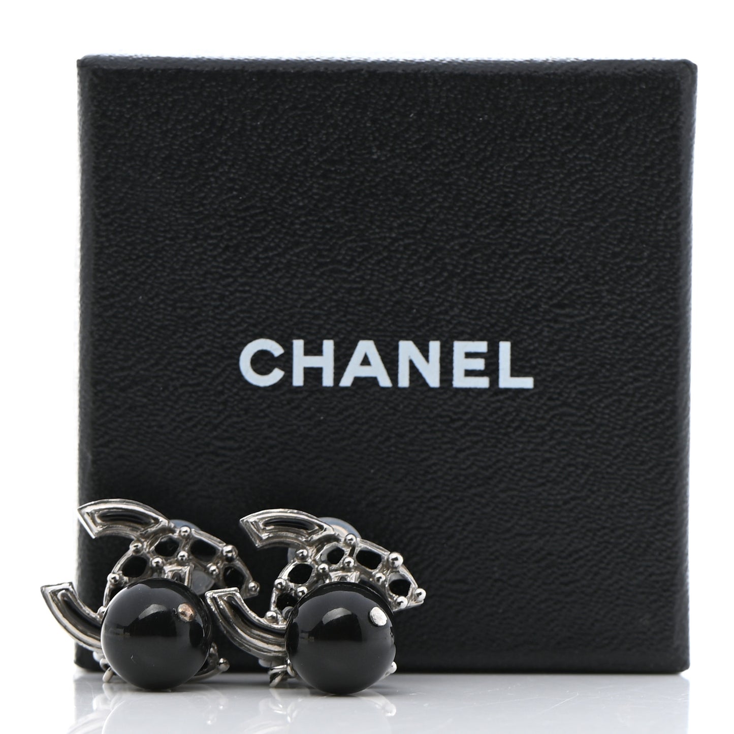 Enamel Bead CC Drop Clip On Earrings Black Silver