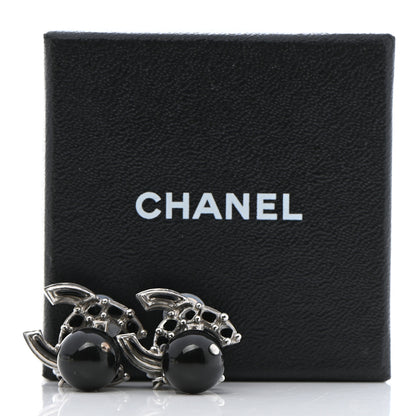 Chanel Enamel Bead CC Drop Clip On Earrings Black Silver 5 of 5