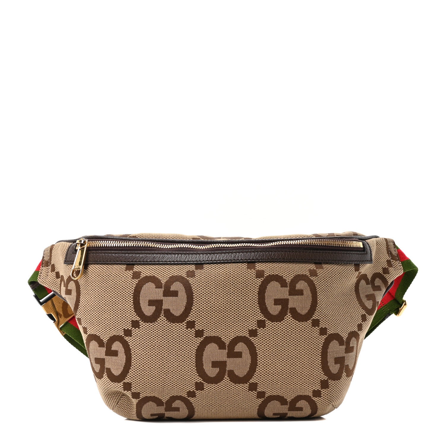Gucci Monogram Jumbo GG Textured Dollar Calfskin Web Belt Bag Camel Ebony New Acero 1 of 11
