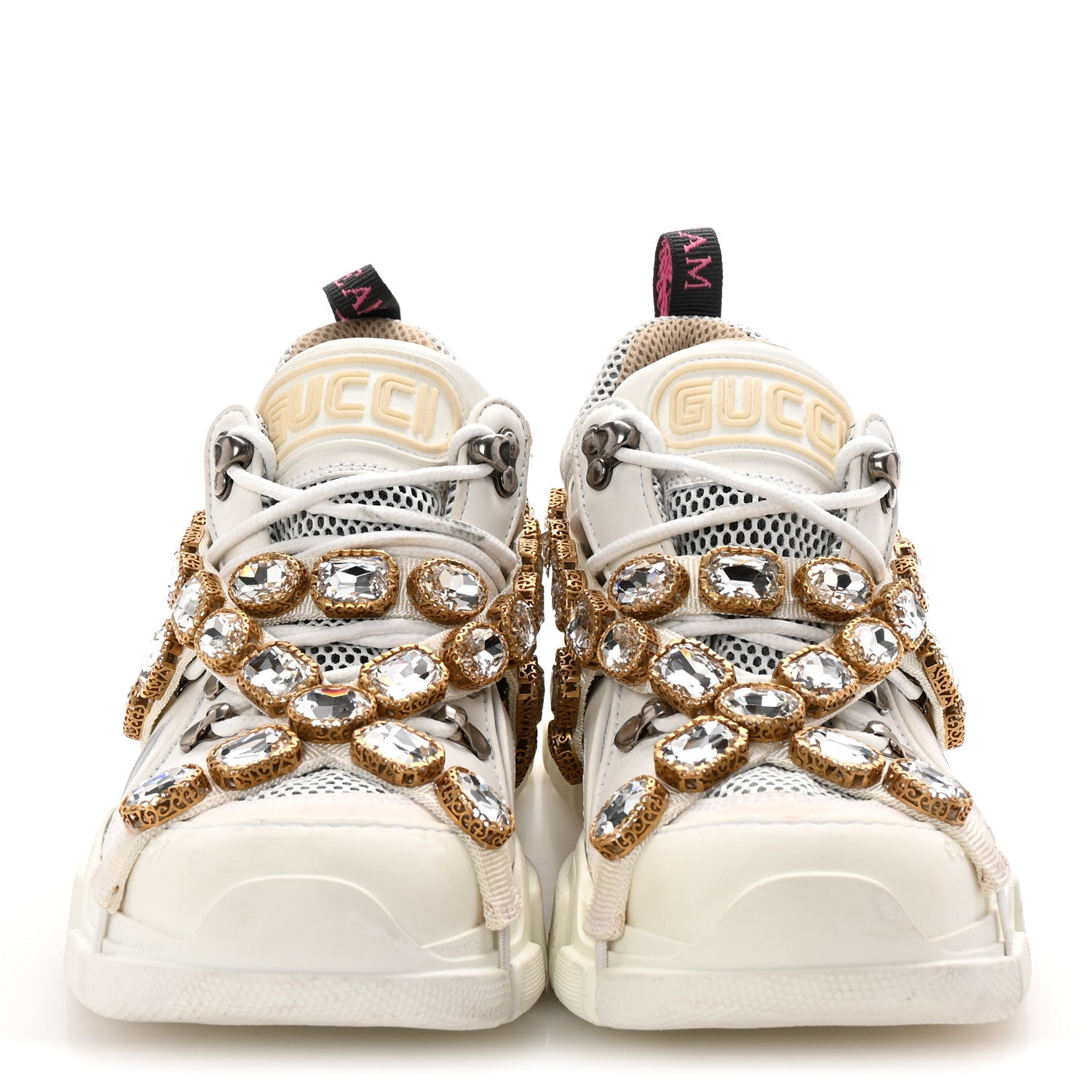 Gucci X SEGA Mesh Calfskin Suede Removable Crystals Womens Flashtrek Sneakers 38 Great White 3 of 8