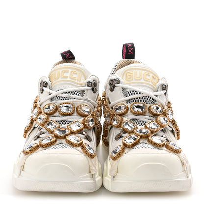 Gucci X SEGA Mesh Calfskin Suede Removable Crystals Womens Flashtrek Sneakers 38 Great White 3 of 8