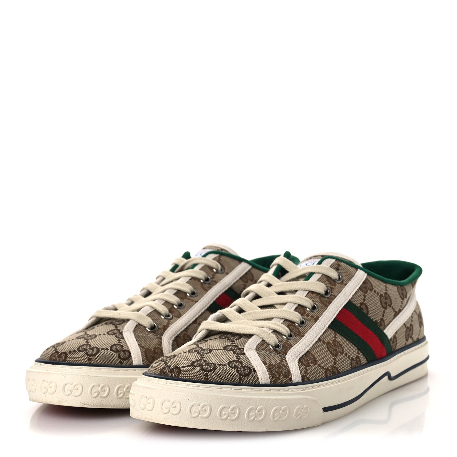 Gucci GG Monogram Web Mens 1977 Tennis Sneakers 9 Beige Ebony Mystic White Vert 4 of 11