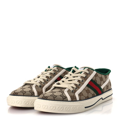 Gucci GG Monogram Web Mens 1977 Tennis Sneakers 9 Beige Ebony Mystic White Vert 4 of 11