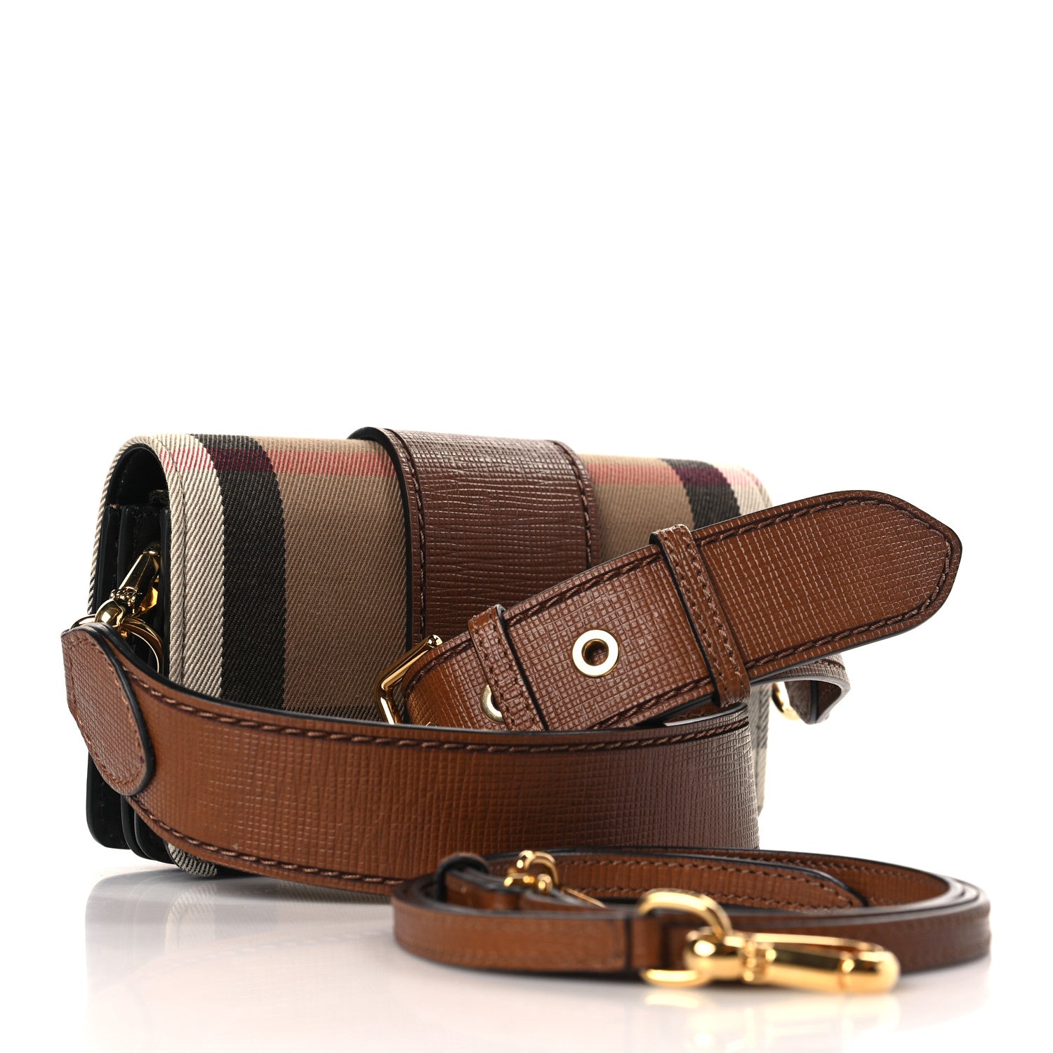 Burberry House Check Bridle Calfskin Small Madison Buckle Bag Tan 3 of 9