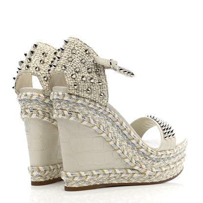 Christian Louboutin Calfskin Crocodile Embossed Madmonica 120 Wedge Sandals 38 Chalk 4 of 8