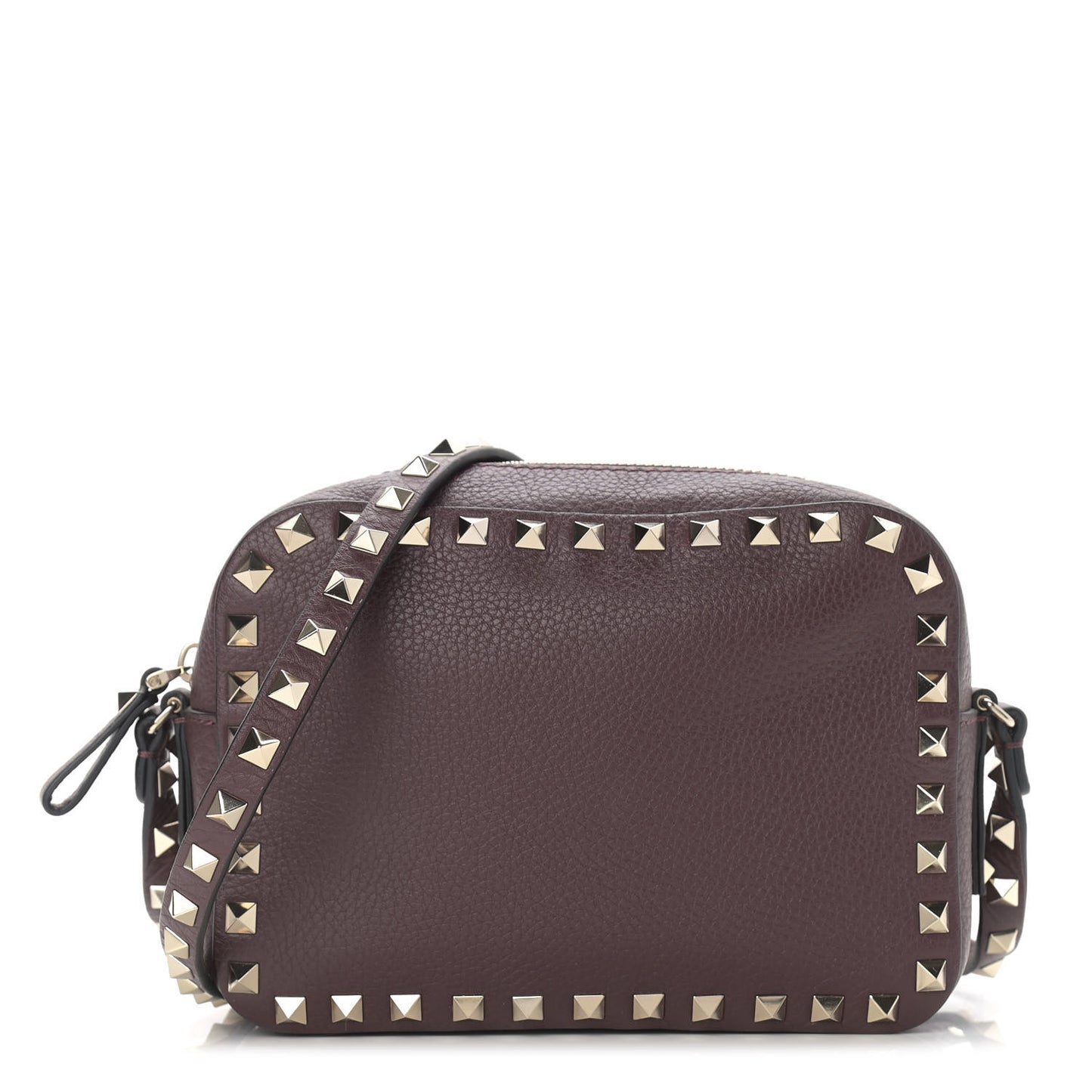 Pebbled Calfskin Rockstud Camera Crossbody Bag Rubin