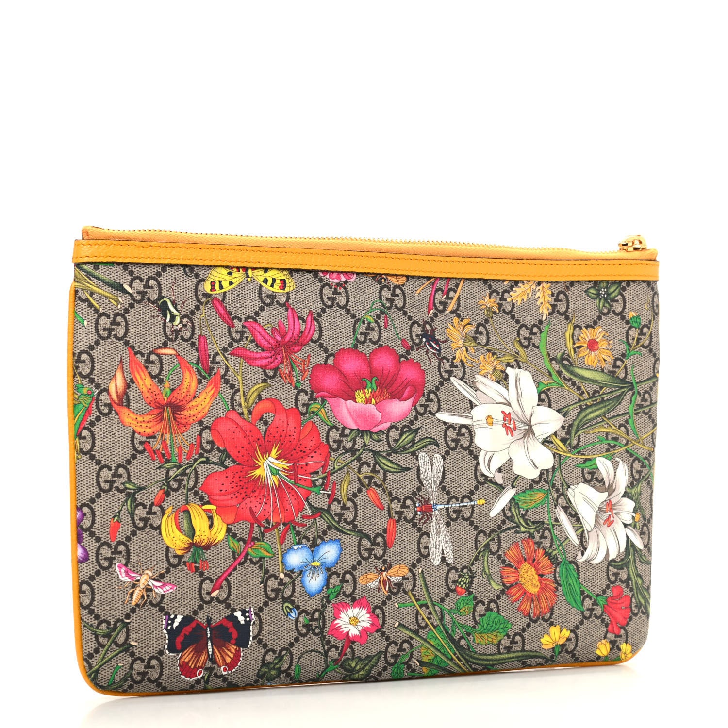 Gucci GG Supreme Monogram Flora Large Ophidia Pouch Clutch Beige Multicolor Crop 3 of 10
