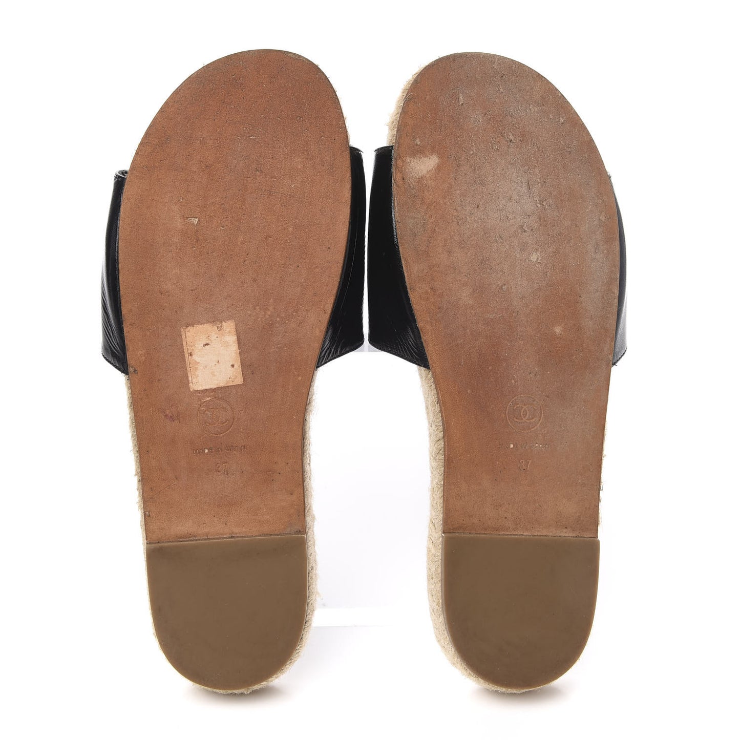 Patent Calfskin Crystal CC Espadrille Slip On Sandals 37 Black