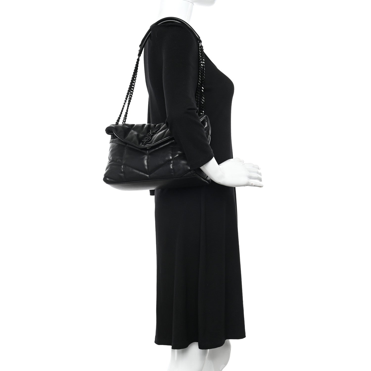 Saint Laurent Lambskin Quilted Monogram Monochrome Small Loulou Puffer Chain Satchel Black 2 of 10