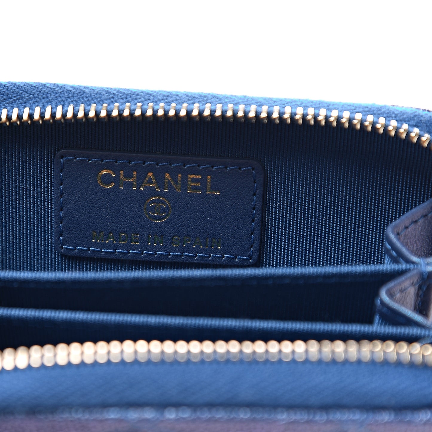 Iridescent Caviar Quilted Zip Around Coin Purse Dark Blue