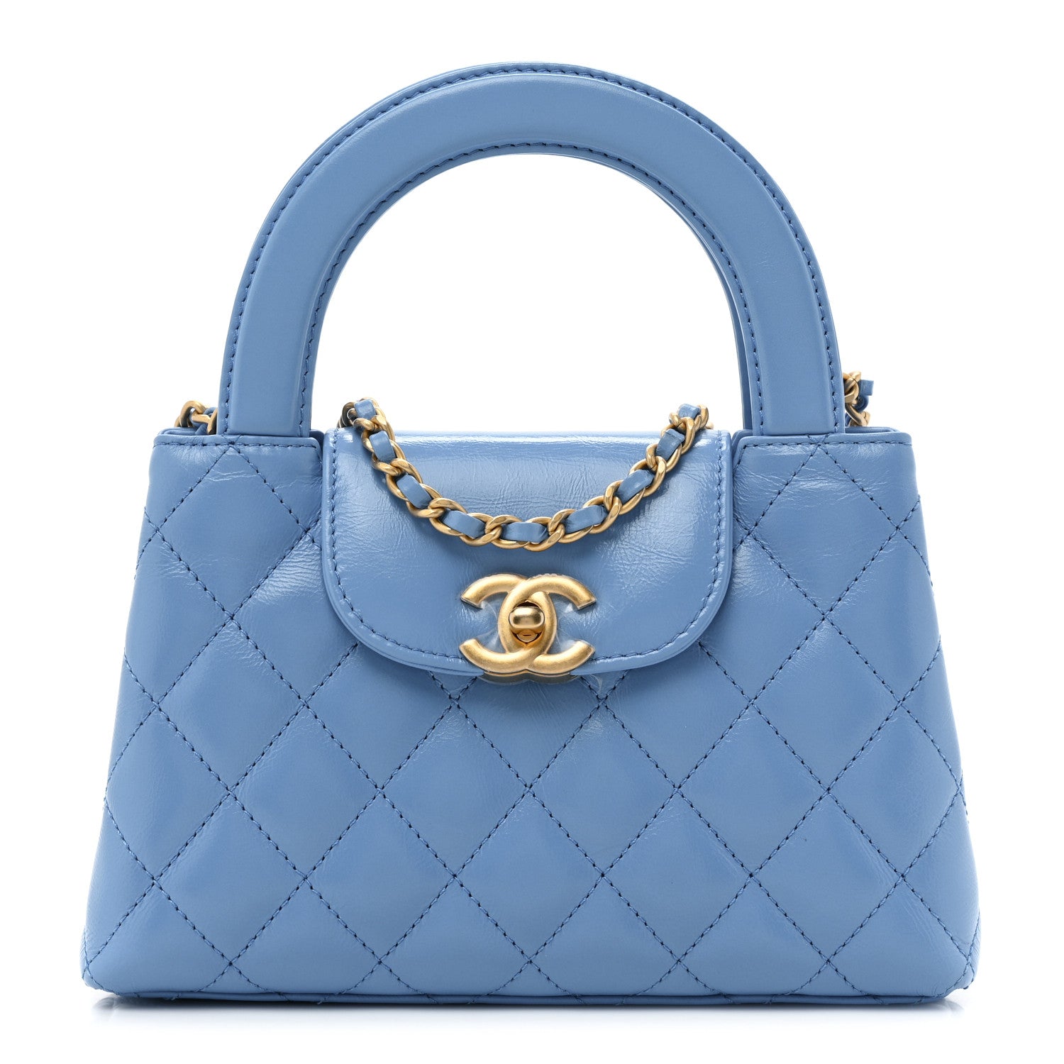 Chanel Shiny Aged Calfskin Quilted Nano Kelly Shopper Blue 1 of 9