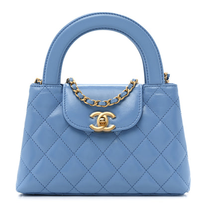 Chanel Shiny Aged Calfskin Quilted Nano Kelly Shopper Blue 1 of 9